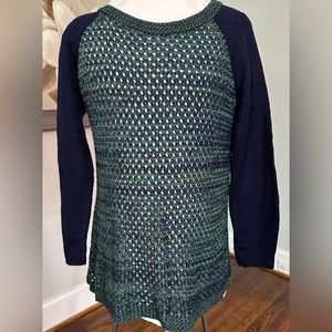 New Directions green and blue crochet sweater